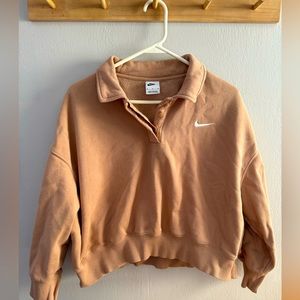 Nike Oversized Tan Cropped Quarter Zip Pullover Sweatshirt